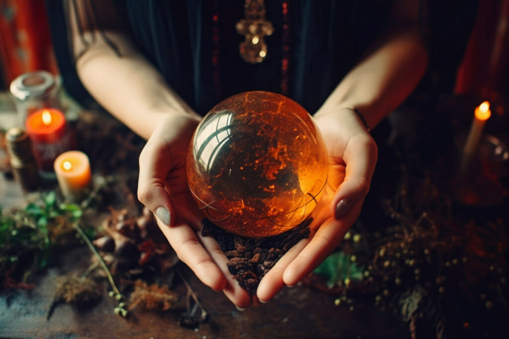 Imagem gerada por IA ilustrando o conteúdo sobre proteção energética mostrando uma mulher fazendo rituais para se proteger e cuidar de seus corpos sutis.