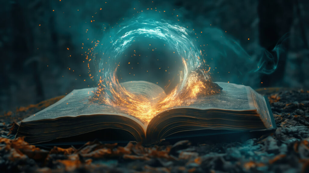 Imagem gerada por IA ilustrando o conteúdo sobre como os atlantes se conectam à Magia Divina.