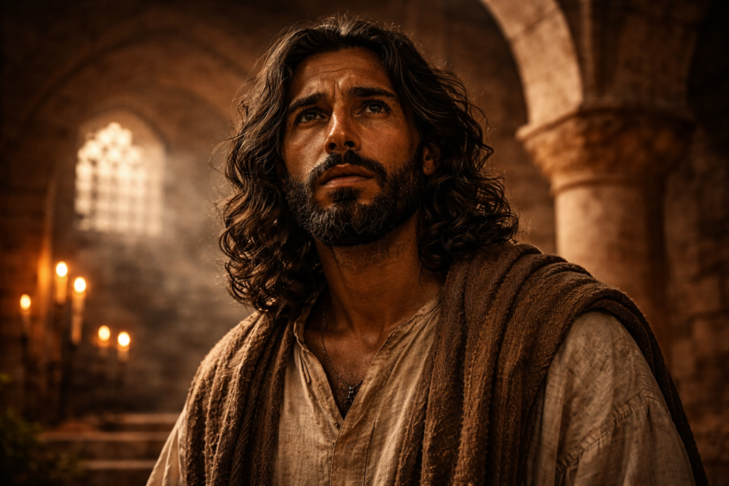 Imagem gerada por IA ilustrando o conteúdo sobre o Jesus histórico e o que a igreja oculta sobre ele.