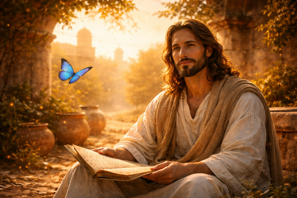 Imagem gerada por IA ilustrando o conteúdo sobre os evagelhos apócrifos mostrando um profeta, uma pessoa que se assemelha ao Jesus ocidental.