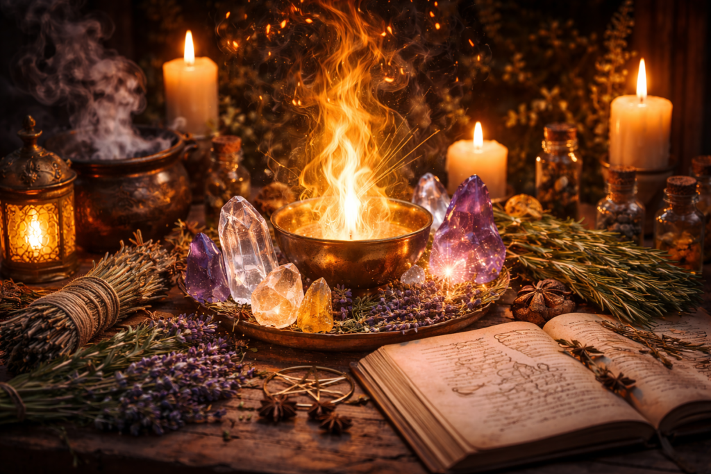 Imagem gerada por IA ilustrando o conteúdo sobre os graus de magia e magia iniciática.