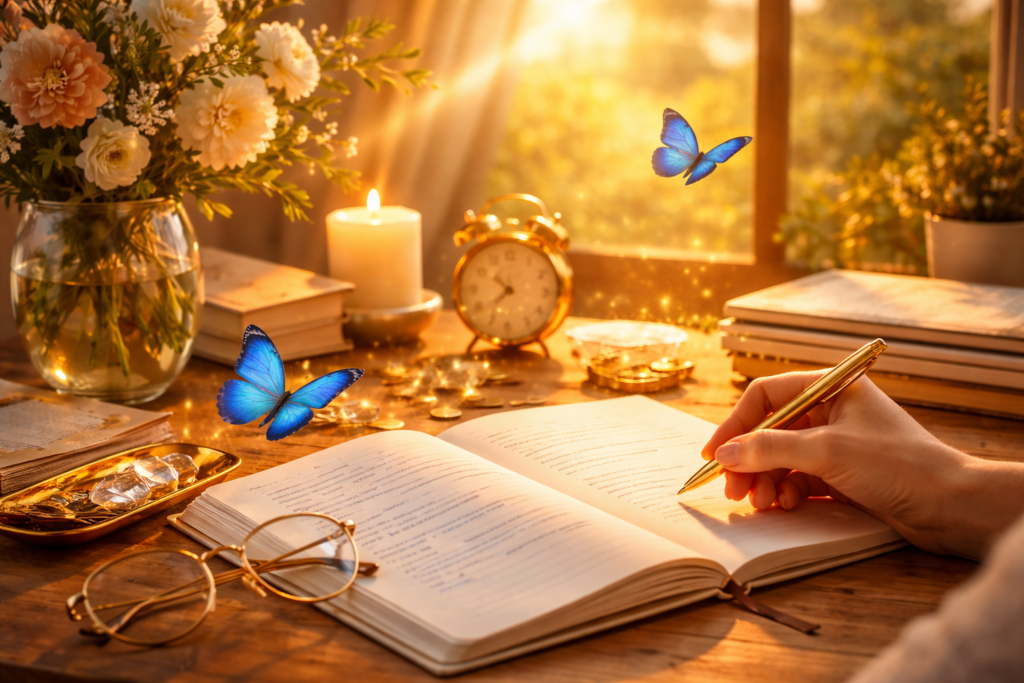 Imagem gerada por IA ilustrando o conteúdo sobre organizar a vida real, mostrando uma pessoa organizando sua rotina.