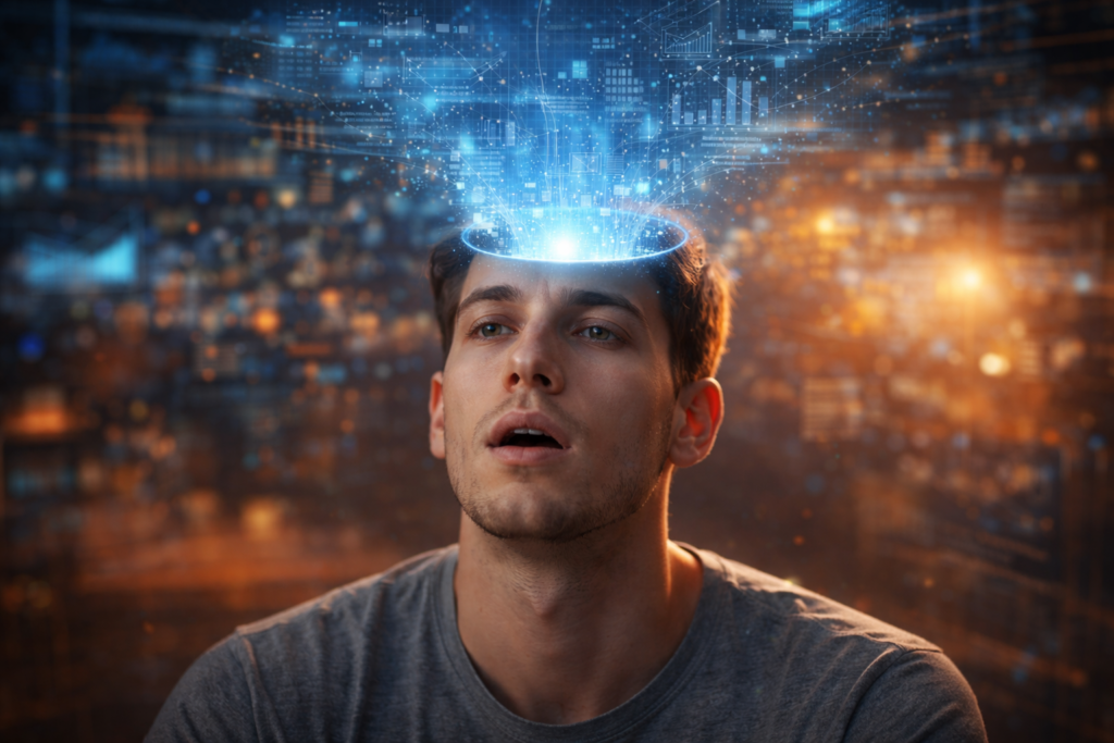 Imagem gerada por IA ilustrando o conteúdo sobre infoxicação.