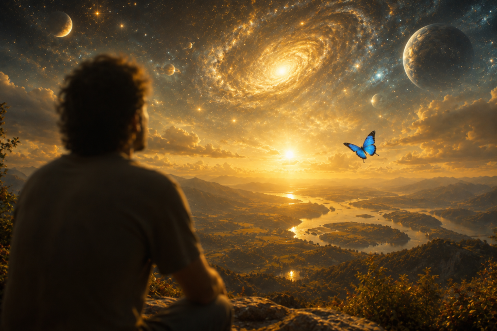 Imagem gerada por IA ilustrando o conteúdo sobre consciência cósmica.