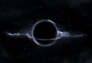 Imagen ilustrando o conteúdo sobre reintegração cósmica mostrando um buraco negro cercado por estrelas.